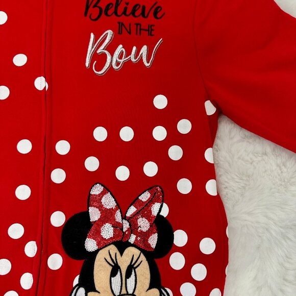 Disney Minnie Mouse “Believe in the Bow” Red Zip-Up Hoodie – Girls - Picture 2 of 11